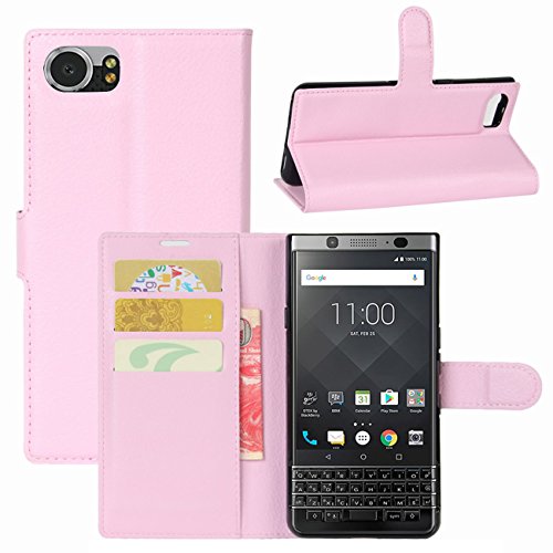 BlackBerry Keyone Case, Fettion Premium PU Leather Wallet Flip Phone Protective Case Cover with Card Slots and Magnetic Closure for BlackBerry Keyone Smartphone (Wallet - Pink)