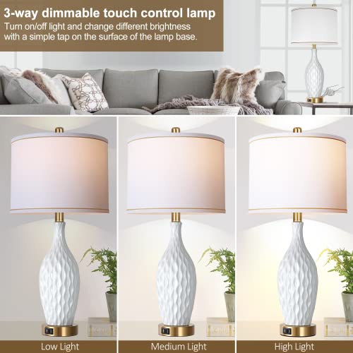 Vpazg Table Lamp Set Of 2, 3-Way Dimmable Touch Control Gold Bedside Lamps With Usb Ports, 27Inch Tall Modern Ceramic Vase Brass Nightstand Lamp For Bedroom Living Room White Linen Shade Bulb Included #TOP2