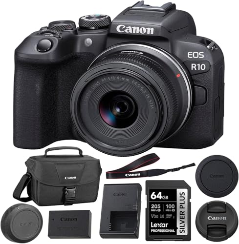 Image of Canon EOS R10 Mirrorless Camera with RF-S 18-45mm Lens Bundle with 64GB SDXC Memory Card + Canon 200ES EOS Shoulder Bag (3 Items)