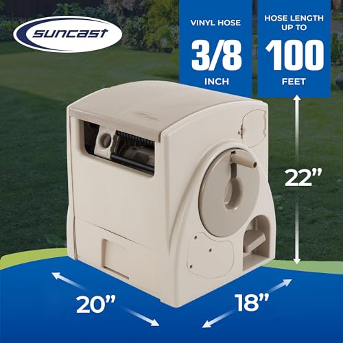 Suncast Automatic Rewind Garden Hose Reel, 100 ft. 5/8 in. Vinyl Hose Holder, Light Taupe - Image 3