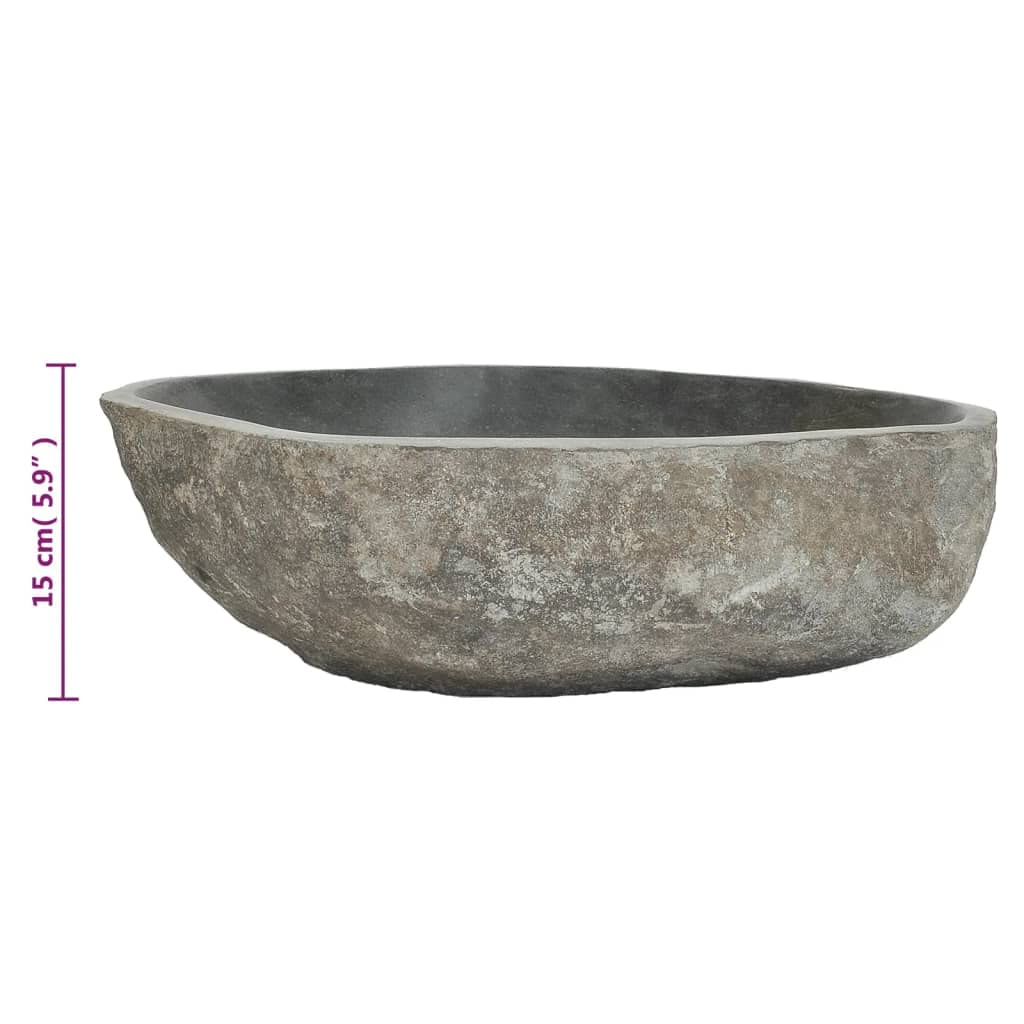 HOMOZY Lavabo de Forme Ovale Pierre Naturelle de Rivière Évier Pratique Décoration de Salle de Bains pour Toute Salle D'eau ou Toilette Design Moderne et Élégant (46-52) x(35-40) x15 cm