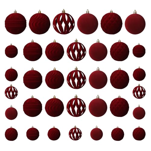 Senjie 36 PCS Velvet Ornaments Balls Sets for Christmas Tree Red ...