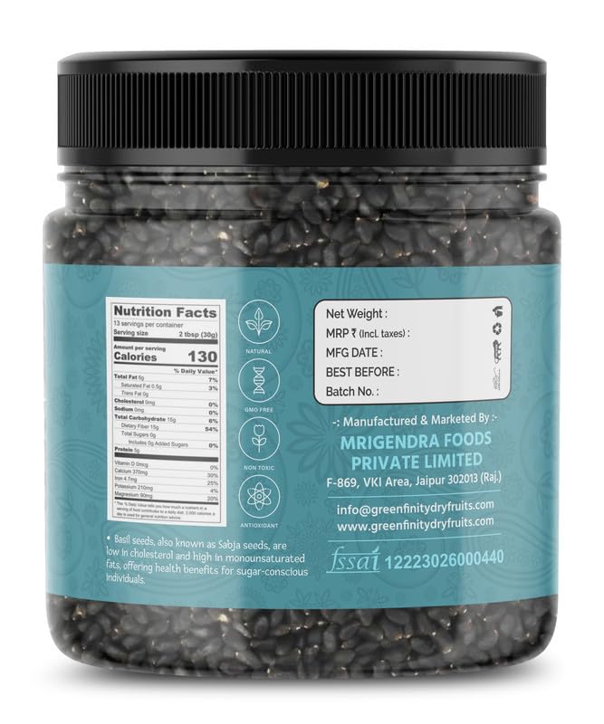 Image of GreenFinity Healthy Basil Seeds | Rich in Omega-3, Dietary Fibre, and Antioxidant Seeds for Weight Management | Rich in Calcium, Protein & Fibre, Salads, Snacks, Smoothies Seeds Tukmaria (300g)