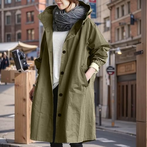 Womens Trench Jackets with Hood Lightweight Waterproof Rain Jacket Oversized Button Down Windbreaker Coats Outerwear2