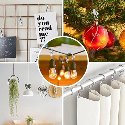 Curtain Clips, 100 Pack Stainless Steel Light Clips for Outside String Lights Party Decor Hanging Photo Camping Tents Arts Crafts Display