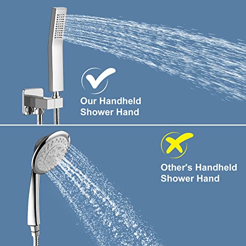 Nerdon Shower System, 12 Inch Polish Chrome Luxury Rain Shower Head With Handheld Combo Set, Wall Mounted High Pressure Dual Shower Head System, Bathroom Shower Faucet Set With Valve Body And Trim #TOP5
