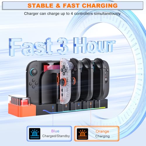 Image of [Switch 2 /1 Charger Dock], Switch 2 /1 Controller Charging, 8 in 1 Fast Charger for Joycon 2 /1, Wireless Portable Dual-Direction Magnetic Charger for Nintendo Switch 2 /11