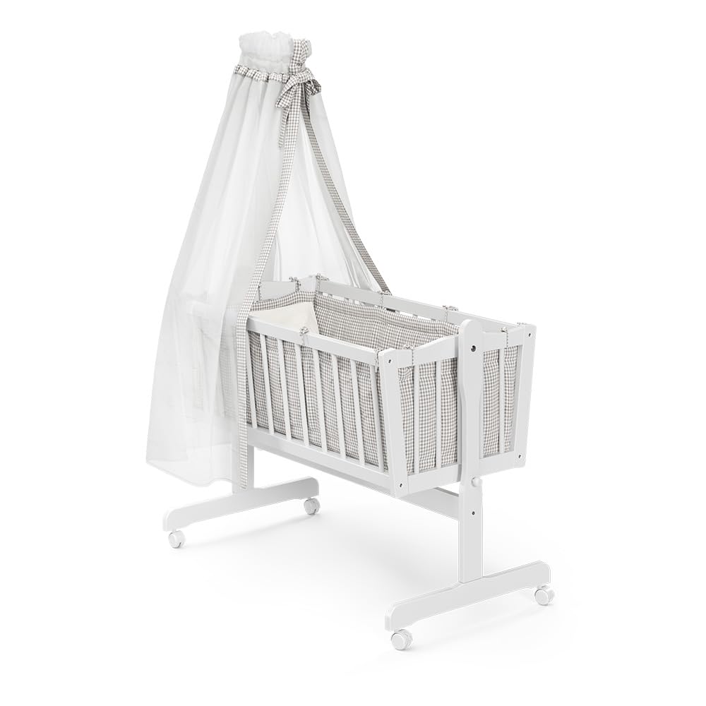 VitaliSpa Lit bébé, Blanc, 40x90 | avec des roues, avec fonction de bascule et roulettes verrouillables