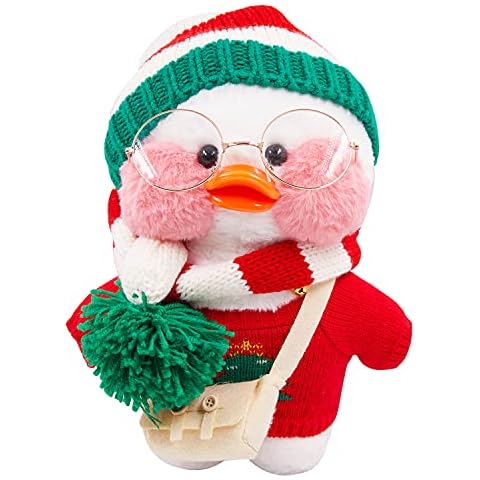 Kiddisie Christmas Duck Doll Stuffed Plush Toy with Cute Headwear, Bag, Glasses and Cloth, Great Gifts for Lovers Friends and Families (Christmas A) Cover