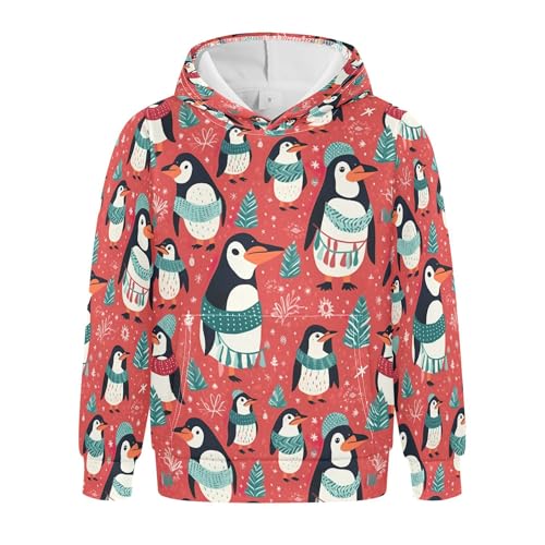 Kids Hoodies Sweaters Christmas Xmas Penguin Hooded Sweatshirts with Big Pockets for Boys Girls B0400420