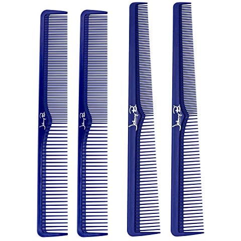 JOHNNY B. Professional 4 Pack Carbon Cutting & Styling Combs for Barbers, At-Home Use, Blue Cover
