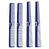 JOHNNY B. Professional 4 Pack Carbon Cutting & Styling Combs for Barbers, At-Home Use, Blue