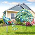 Frienda 2 Pack Peacock Statues for Garden Decor Yard Metal Sculpture Art Large Birds Animal Peacock for Outdoor Garden Patio Yard Backyard Home Decoration Housewarming Gift for Women Mom Grandma