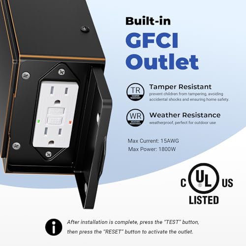 Image of 2-Pack Outdoor Wall Light with GFCI Outlet, Black Exterior Lighting Fixtures with Gold Trim, Dusk to Dawn Outdoor Lights for House Garage Coach, Outside Light with Outlet, Aluminum, Hardwired