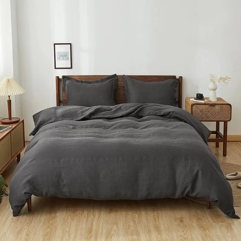 Funda edredón algodón gris carbón cama King Queen suave 108X108