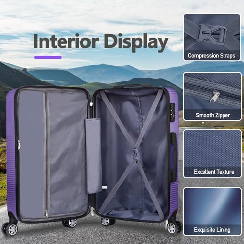 Hardshell Luggage Sets, Lightweight Carry-on with Spinner Wheels,Travel Rolling Suitcase Clearance with TSA Lock for travel (Lavender purple, Checked-Medium 24-Inch)4