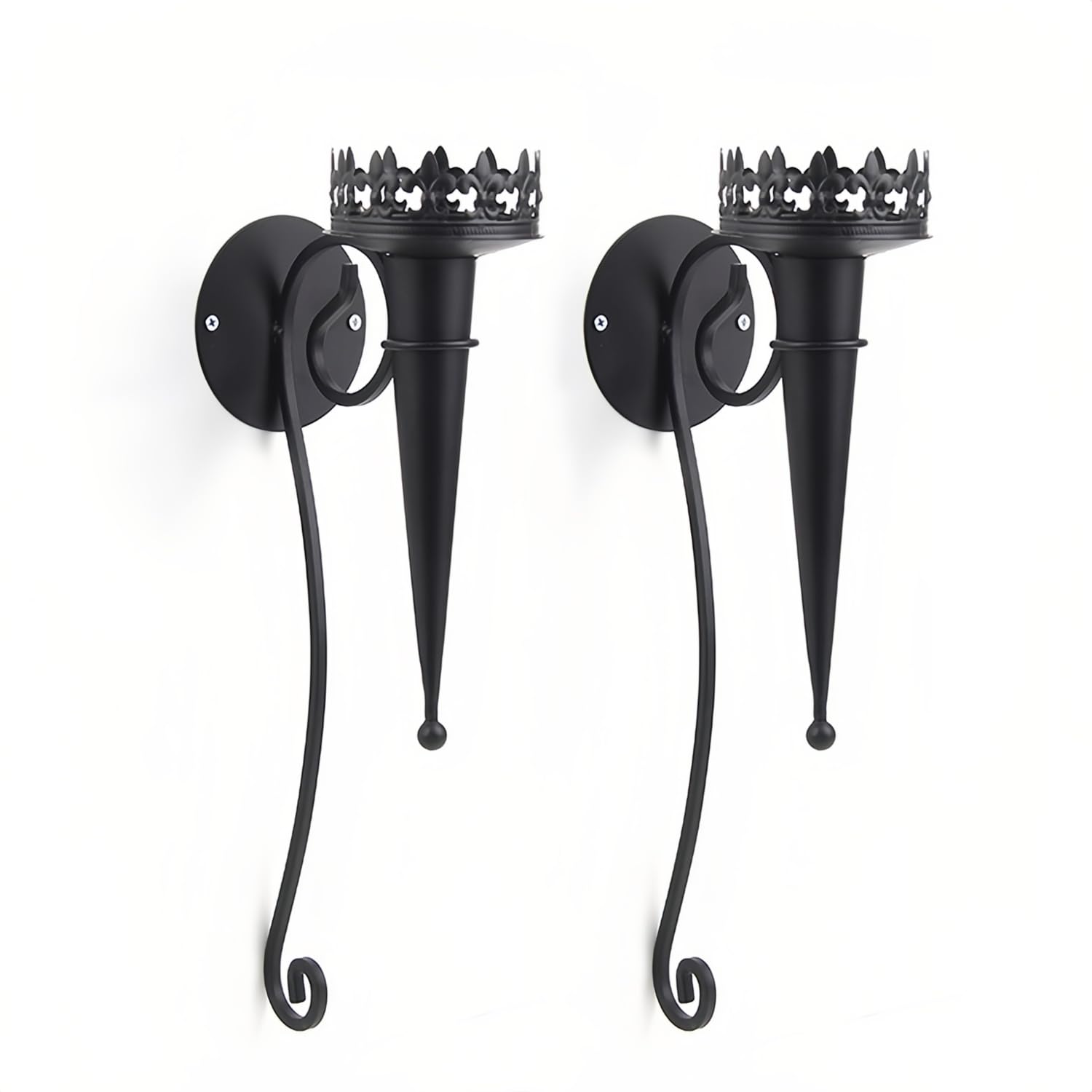 TerkCo Gothic Wall Sconce Wall Decor Set of 2, Firebars Black Metal Hanging Vintage Candlesticks Holder, Cast Iron Wall Decorations, for Living Room, Hallway, Entryway, Bathroom(No Candle) (Black)