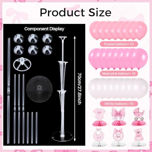 Image of 6 Set Pink Baby Shower Decorations Pink Balloon Centerpiece for Tables with Balloons Stand Kit for Baby Girl Princess Birthday Wedding Bridal Shower Graduation Mother's Day Party Decorations
