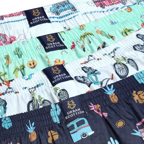 Image of Urban Scottish Ultra-Comfortable Men's Boxer Pants (Pack of 4), 100% Cotton with Stylish Print, Soft & Stretchy Elastic Waist Band, Dynamic Movement & Hardwearing Stitching,Breathable Gentle Snug Fit