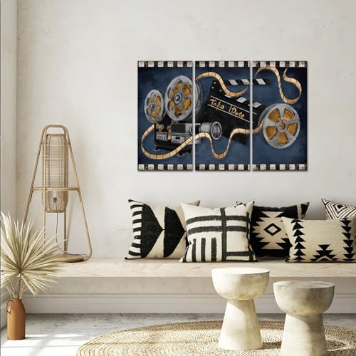 Image of RyounoArt Home Movie Theater Wall Decor Cinema Movie Film Painting Pictures Family Entertainment Media Room Canvas Wall Art Ready to Hang