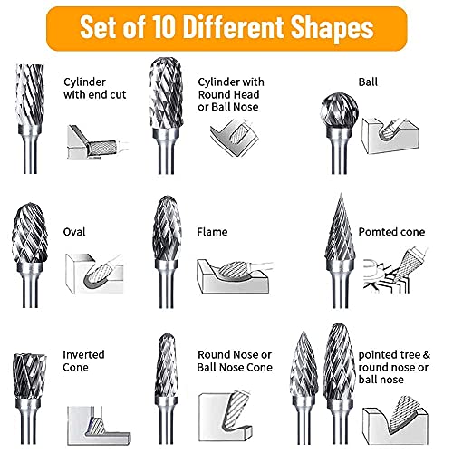 Hartmetall-Frässtifte mit Doppelschnitt, 10 Stück Wolframkarbid-Rotationsfräser-Set mit 3mm Schaft 6mm Schleifkopf für Holz & Steinschnitzerei, Stahl-Metallbearbeitung - Image 7