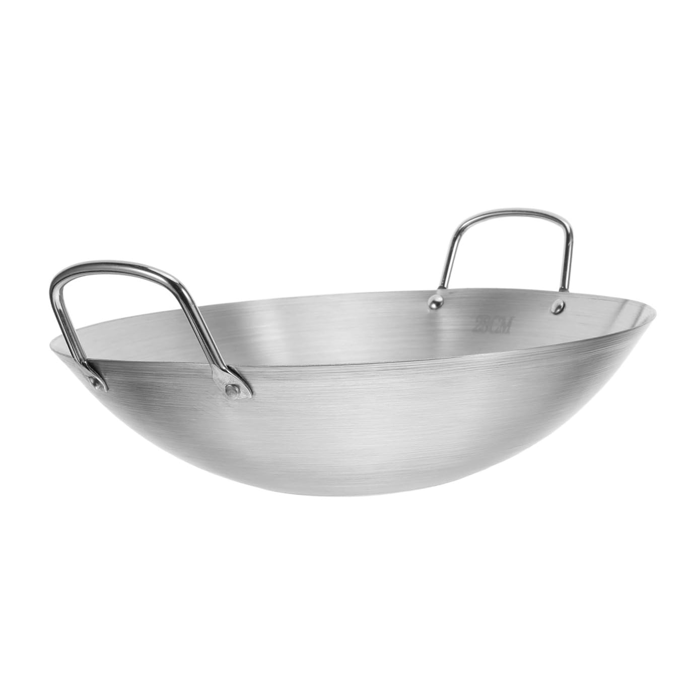 ULTECHNOVO Wok in Acciaio Inossidabile Doppio Manico, Fondo Tondo Argento
