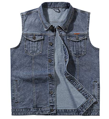 Image of Men's Casual Button Up Denim Vest Vintage Sleeveless Jeans Vest Jacket
