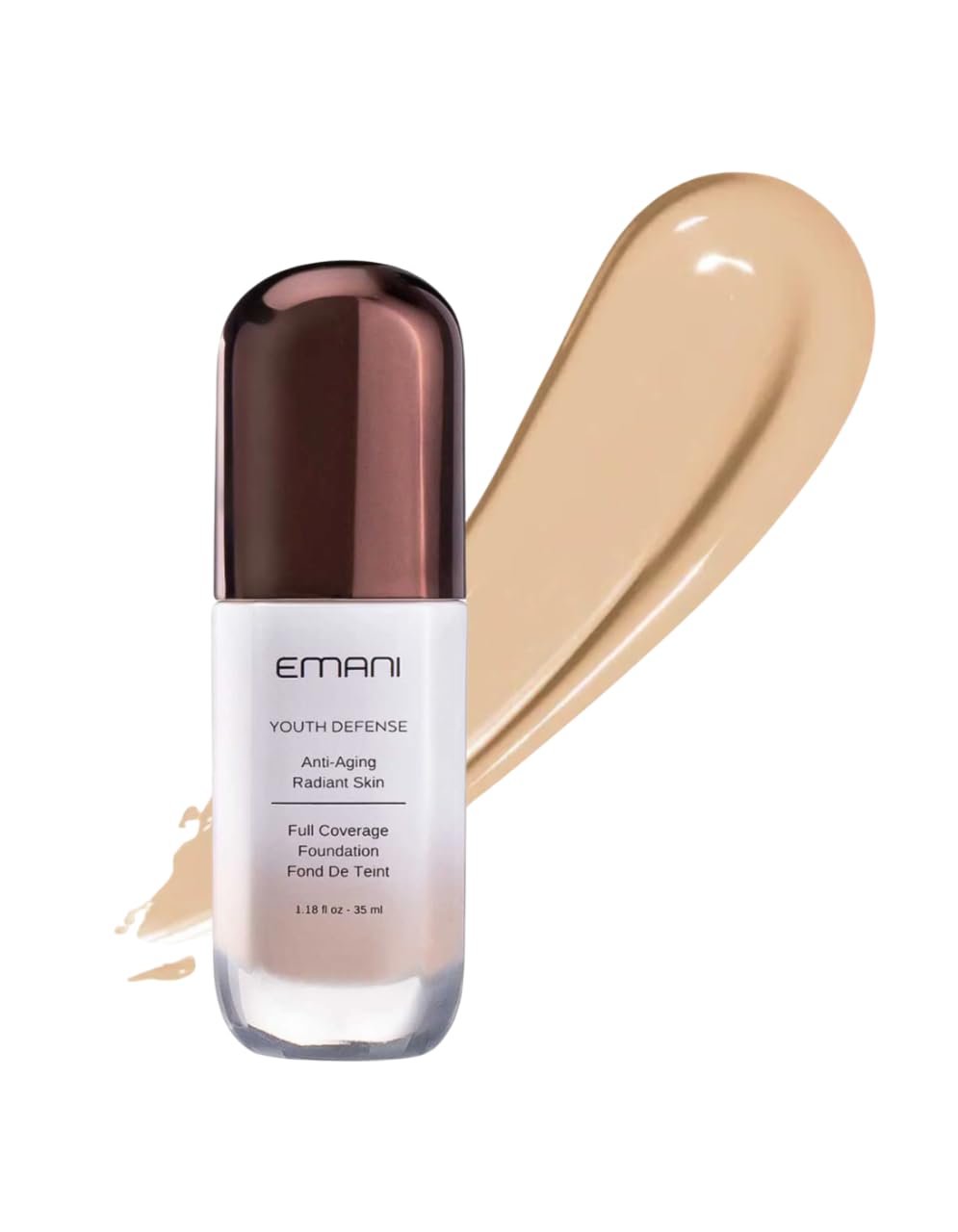 Emani Youth Defense Foundation with Hyaluronic Acid - Anti-Aging, Full Coverage - Protects Face and Brightens Skin Discoloration, Light