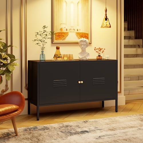 WISUNO Metal Storage Cabinet，2 Door Accent Cabinet，TV Stand with Doors and Adjustable Shelf，Metal Locker nightstand&Sideboard Buffet Cabinet&Bookshelf&Cupboard for Home,Office,Living Room
