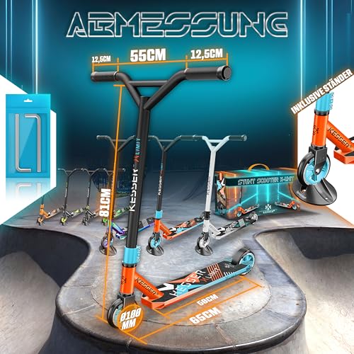 KESSER&reg; Stunt Scooter X-Limit - 360&deg; Lenkung Robuster Funscooter Stuntscooter mit ABEC 9 Kugellagern, 100 mm PU R&auml;der, Kickscooter Tretroller Cityroller Trick Roller f&uuml;r Kinder Erwachsene, Rot