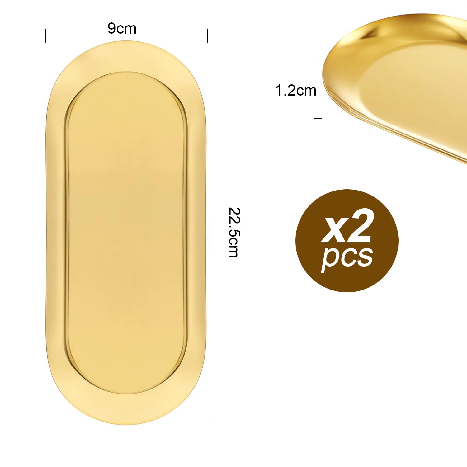 Lot De 2 Plateaux Décoratifs Ovales – Acier Inoxydable Noir Et Doré, Tailles 30 Cm Et 23 Cm