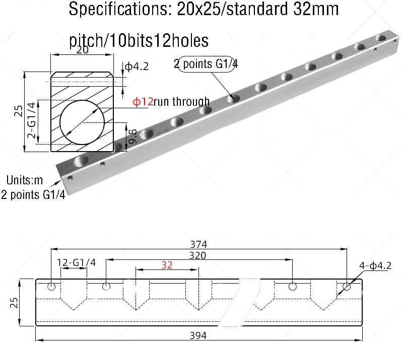 20x25 G1/4 to G1/4 Exhaust Thickened Split Teeth Exhaust Source Oil Water Distribution Shunt Block Straight-Through (Color : 12 Way (35mm))