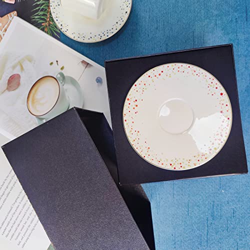 Christmas Moose Cappuccino Cups Set, Bone China 8Oz Tea Cups And Saucers With Spoon, Gift Box Tote Bag, For Latte Mocha And Tea Coffee Lover, Christmas Gecorations Parties Gift (Color : Red) #TOP6