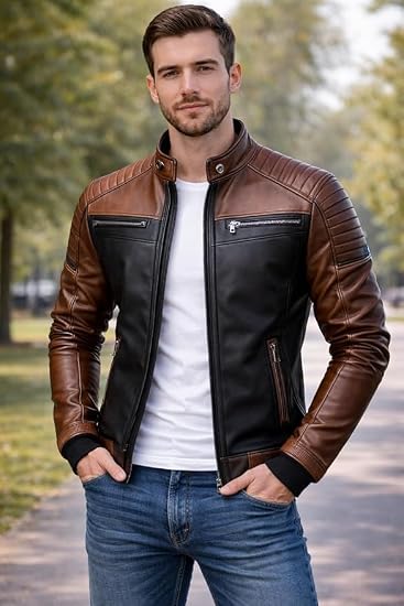 A-star plus Genuine Leather Men's cafe racer jacket Sheepskin