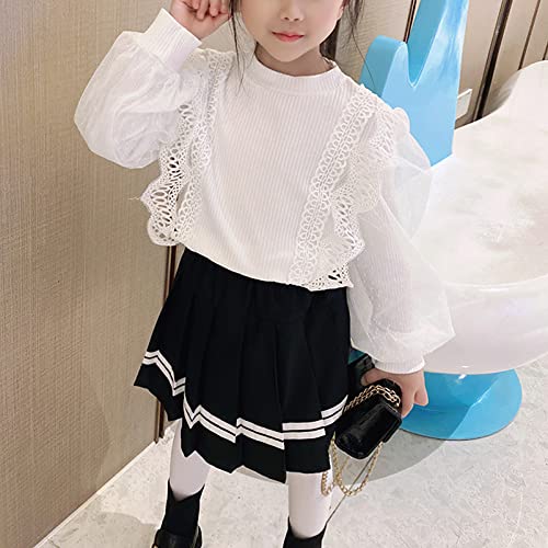 Toddler Girl Mesh Long Sleeve Shirt Blouse Lace Crew Neck Ribbed Cotton Tops4