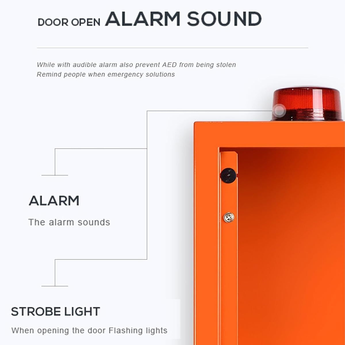 AED-Defibrillator-Schrank, AED-Erste-Hilfe-Schrank, Wandmontierter AED-Aufbewahrungsschrank, Defibrillator-Alarmbox mit Schlüssel und Alarm, Erste-Hilfe-Schrank