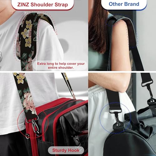 Image of ZINZ 74 inch Shoulder Strap with Fixed Pad and Dual Balanced Buckles,Black Flowers