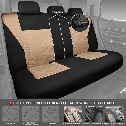 Image of CAR PASS Car Seat Covers Full Sets, Front & Split Rear Bench for Car, 3D Tyre Embossed Automotive Interior Covers, Airbag Compatible, Quick Setup Universal Fit Seat Covers for Car, SUV(Black Beige)