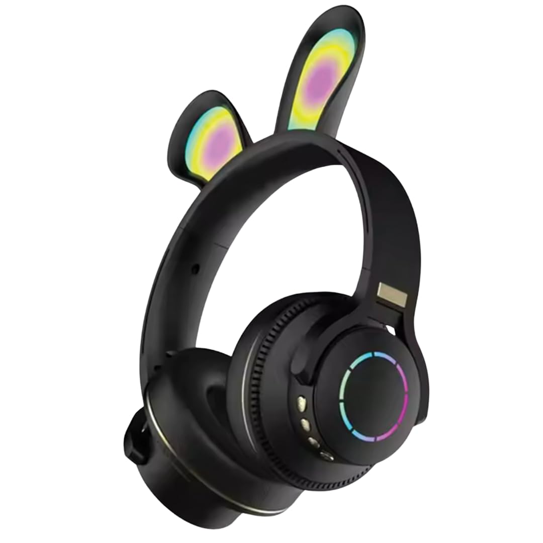 Wireless Bluetooth Headphones For Kids | Rabbit Ears | LED Light | Foldable | Gifts For Kids | Stereo Over Ear With Microphone | Call Function | TF Card | IPhone | IPad | Android | Laptop | PC | Black-image-37