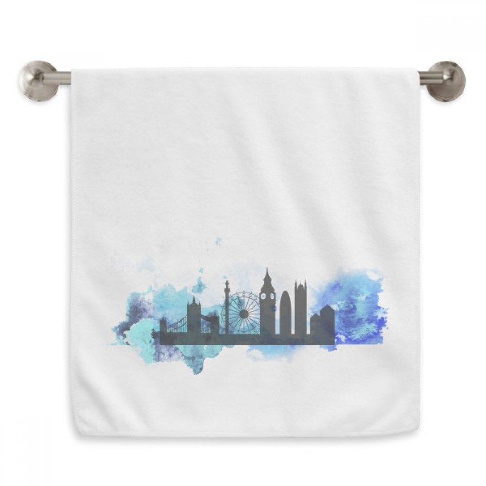 Serviette de toilette London Tower Bridge Silhouette de 13x29 pouces en coton blanc