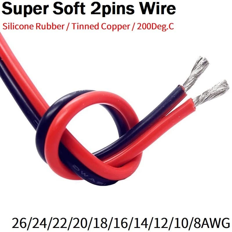 Cable de Cobre de 2/5/10 Metros, 2 Pines, Cable de electrones 26 24 22 20 18 16 14 12 10 8 AWG, Goma de Silicona, lámpara LED Suave, Cable de extensión de iluminación, Negro y Rojo