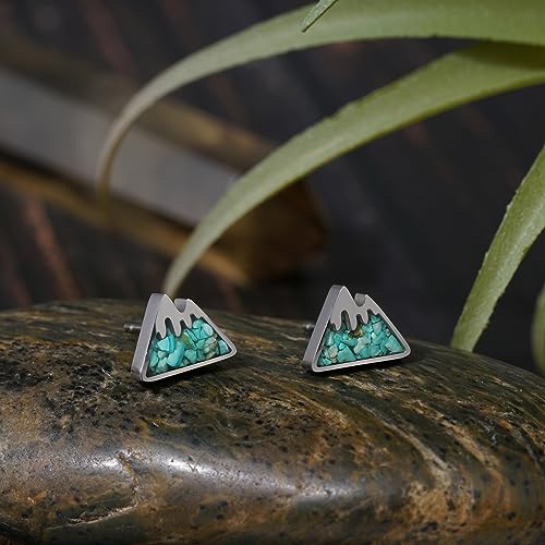 Lauren-Spencer Mountain Stud Earrings for Women - Small Gemstone Chips Filled Range Earrings - Stainless Steel Snow Mountain Studs - Jewelry Gift4