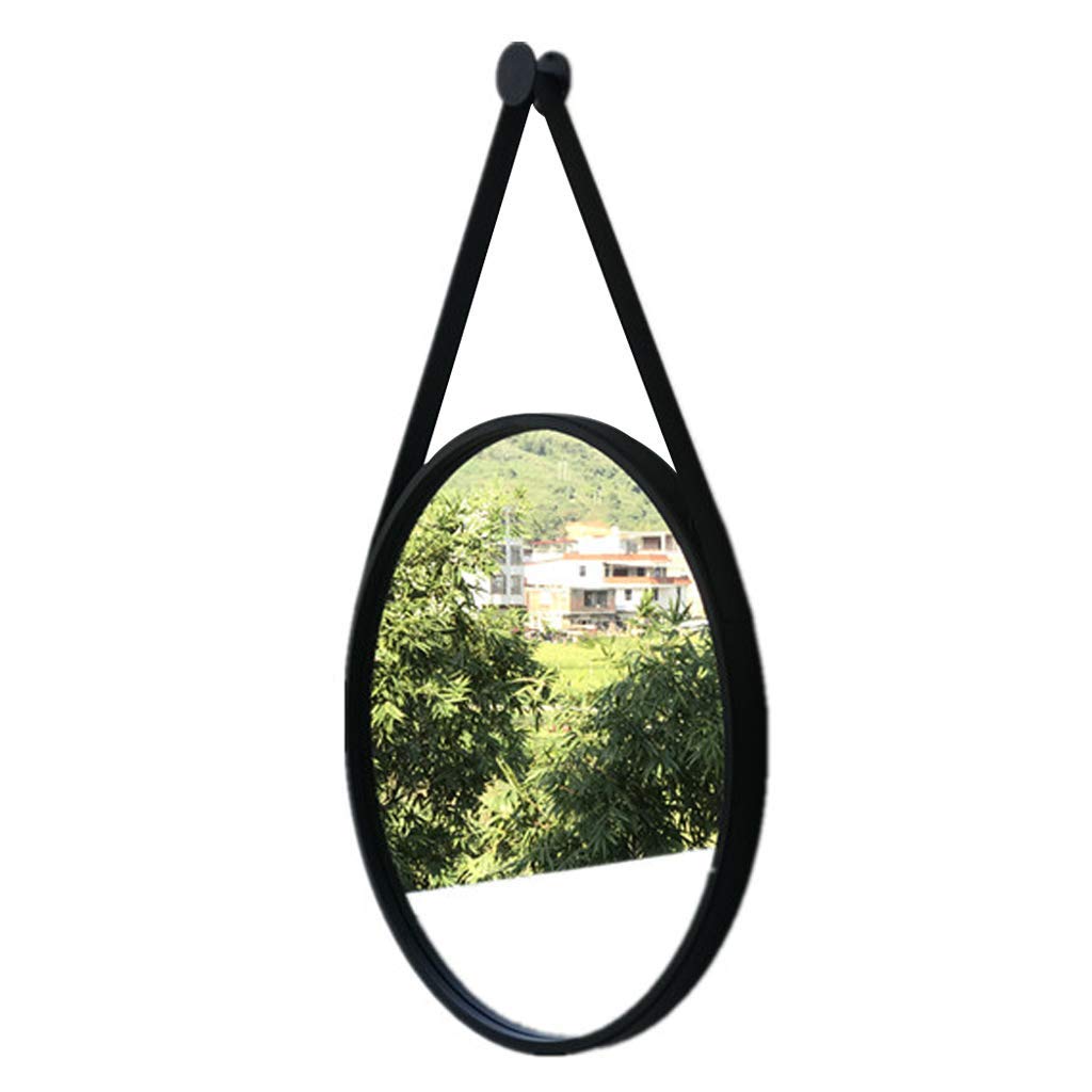 TYUHDUYUR Decorative Hanging Wall Mirror with Metal Black Frame Modern Round Shaving Mirror Easy Mounting for Bathroom Home Decor (60x60CM)