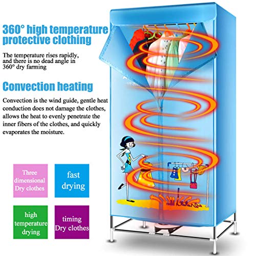 QIMO Clothes Dryer 220v Foldable Electric Portable Household Folding-Dry Machine Adjustable Timer Low Noise for Home,Laundry,Apartment 900W (Blue)