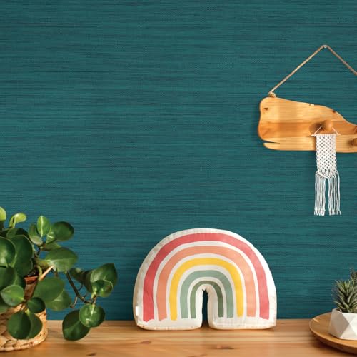 Tempaper Textured Teal Green Horizontal Faux Grasscloth Removable Peel and Stick Wallpaper, 20.5 in X 16.5 ft, Made in The USA by Tempaper - Image 4