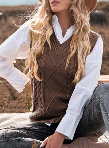Image of EVALESS Oversized Sweater Vest for Women V Neck Sleeveless Solid Color Loose Pullover Sweater