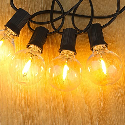 Newpow Outdoor String Lights 48Ft With 23+2 Spare Bulbs, Shatterproof Dimmable Waterproof, Led 1W 60Lm 2200K Warm Glow For Indoor/Outdoor Decoration And Lighting -Black Wire #TOP5
