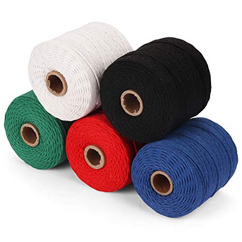 HANDI STITCH macramè Cordoncino Multicolore (5 Pezzi) - Corda Cotone attorcigliata Misura 240m Lunghezza e Spessore 2-2,5 mm per portabiti, arazzi, acchiappasogni e Decorazioni per Matrimoni Bohémien