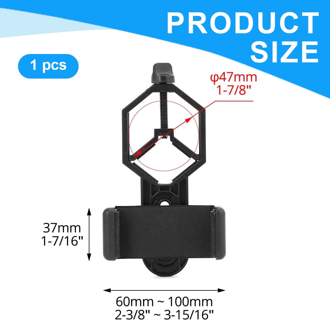 Smartphone Adaptateur Universel Digiscoping Adapter Rotatif 360° pour Jumelles, Monoculaire, Trépied, Microscope et Télescope Astronomique, pour iPhone, Samsung, Moto