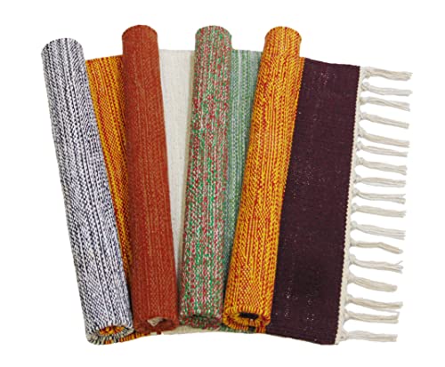 Image of MAHZEE HOME� Hand Woven Cotton Multicolor Small Rug for Bedroom, Living Room, Kids Room and Kitchen | Size : 1'4 inchx2' Feet or 16x24 Inch or 40x60 cm| 100% Organic| Machine Washable (Combo of 4 Pcs)